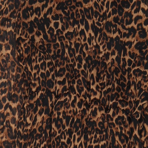 NEXT Womens Brown Animal Print Polyester A-Line Size 12 Boat Neck Button