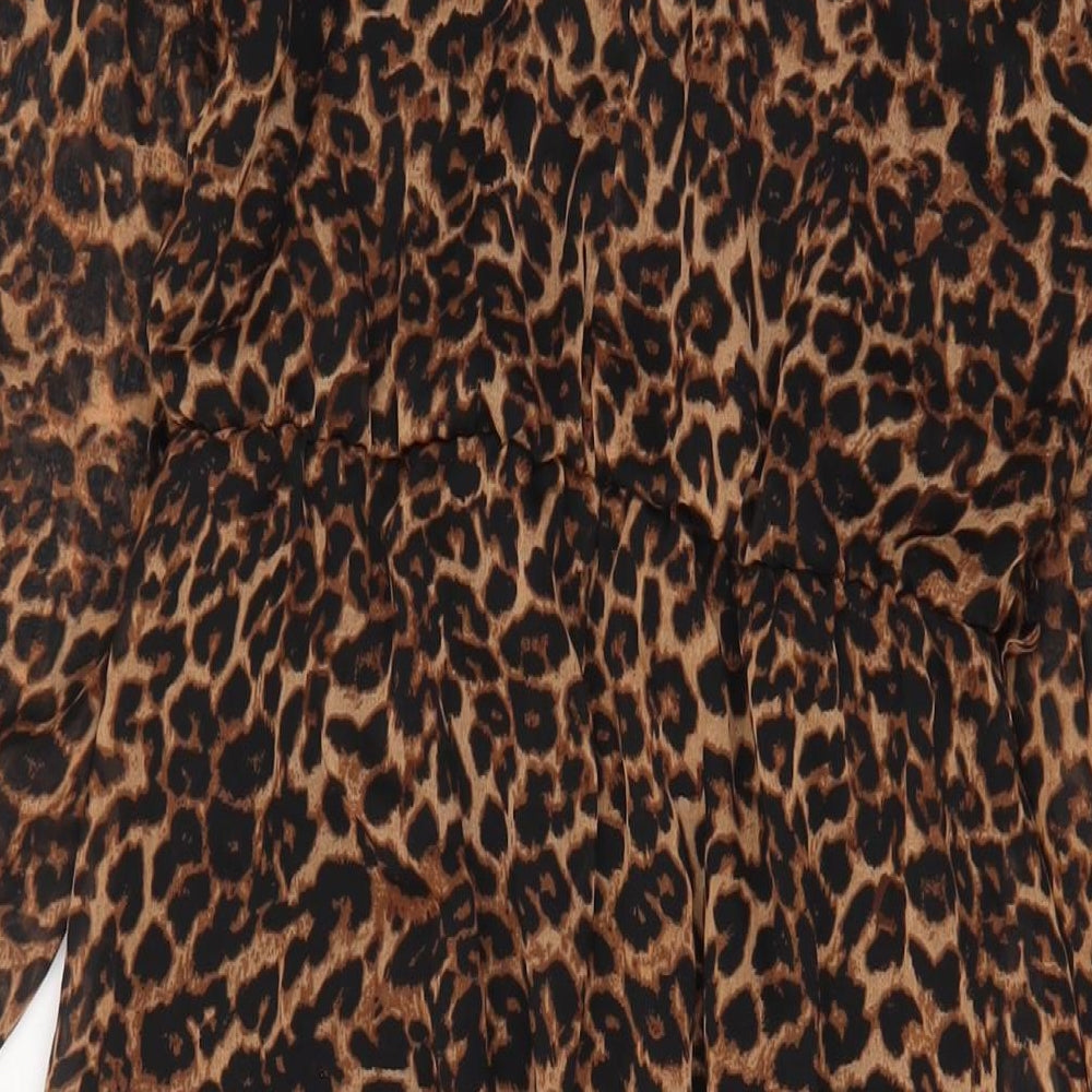 NEXT Womens Brown Animal Print Polyester A-Line Size 12 Boat Neck Button