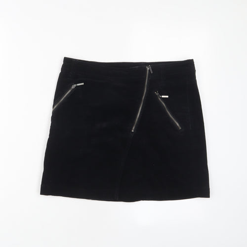 NEXT Womens Black Cotton A-Line Skirt Size 8 Zip - Zips