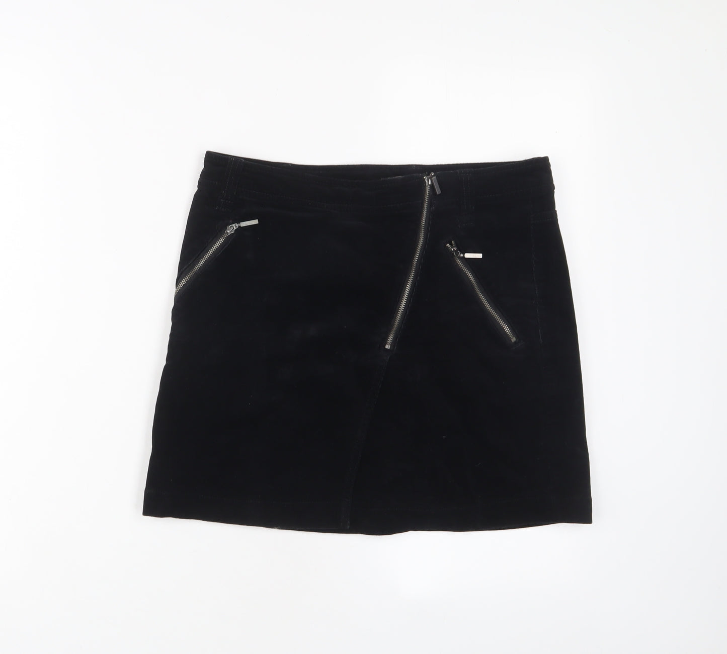 NEXT Womens Black Cotton A-Line Skirt Size 8 Zip - Zips