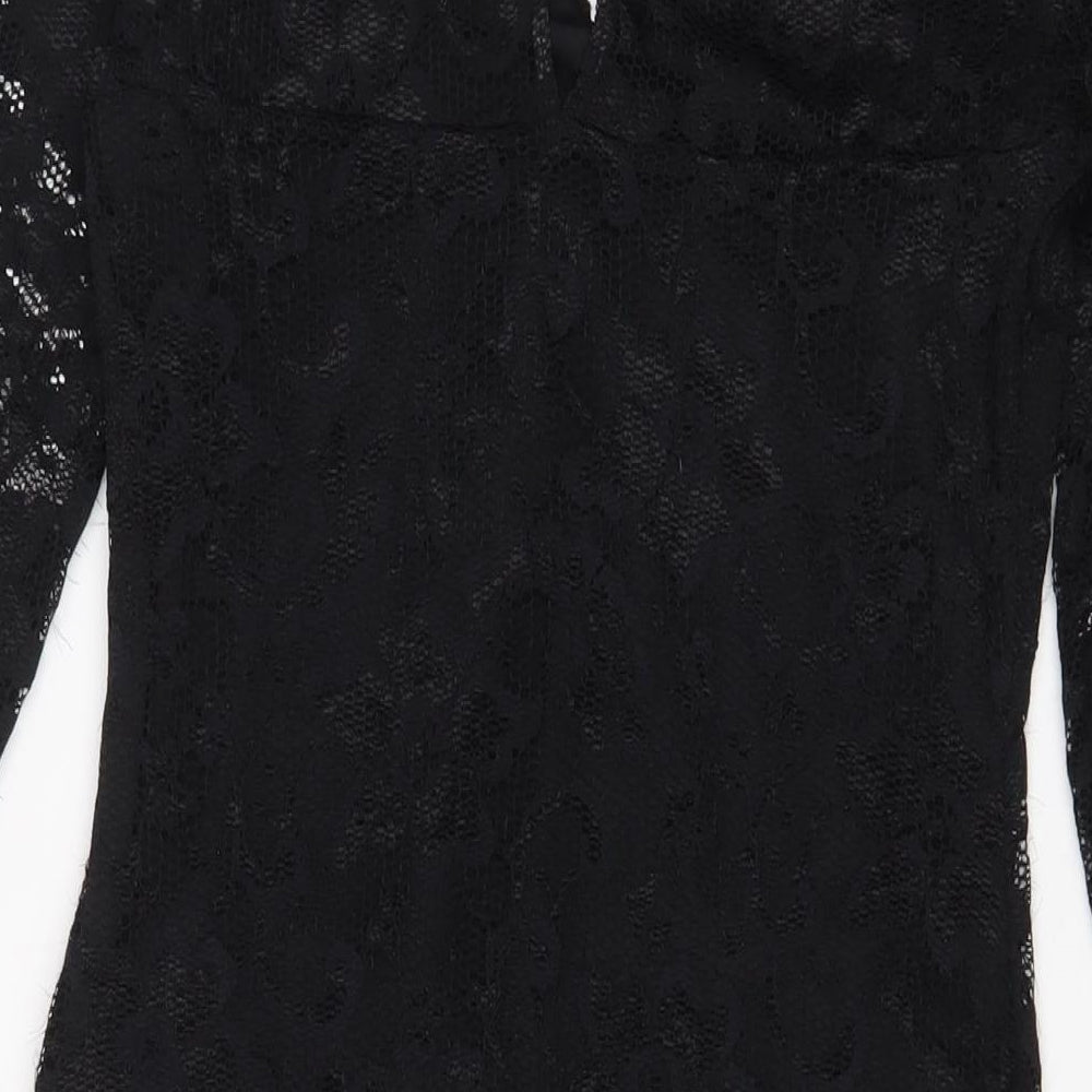 Lipsy Womens Black Polyamide Bodycon Size 14 V-Neck Zip