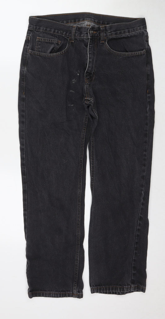 George Mens Black Cotton Straight Jeans Size 32 in L30 in Regular Zip