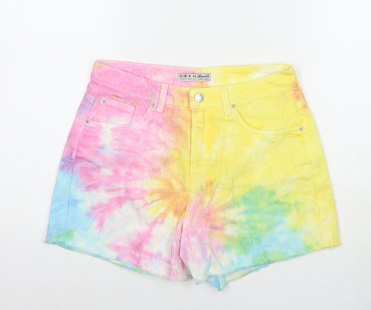 Denim & Co. Womens Multicoloured Cotton Cut-Off Shorts Size 12 L3 in Regular Zip - Tie-dye