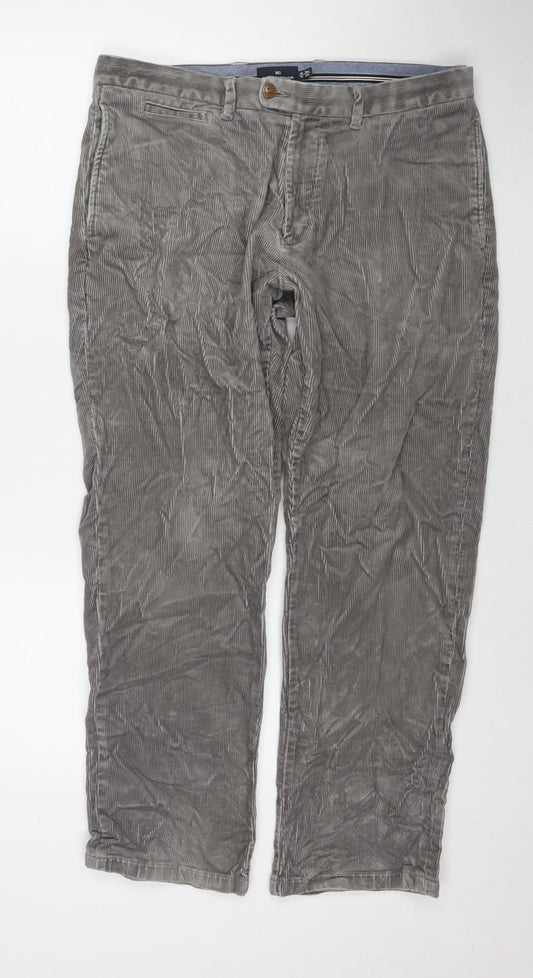 Blue Harbour Mens Grey Cotton Trousers Size 34 in L29 in Regular Zip