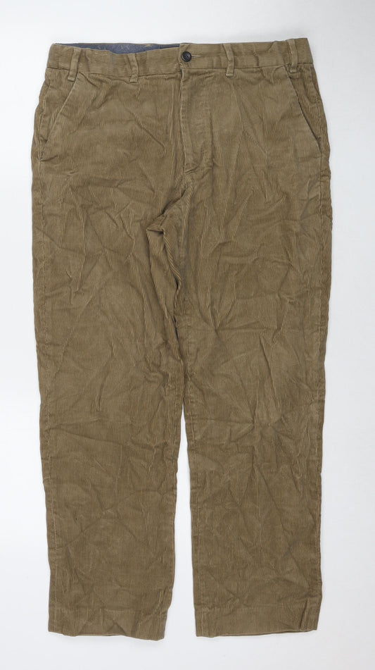 Marks and Spencer Mens Beige Cotton Trousers Size 34 in L29 in Regular Zip