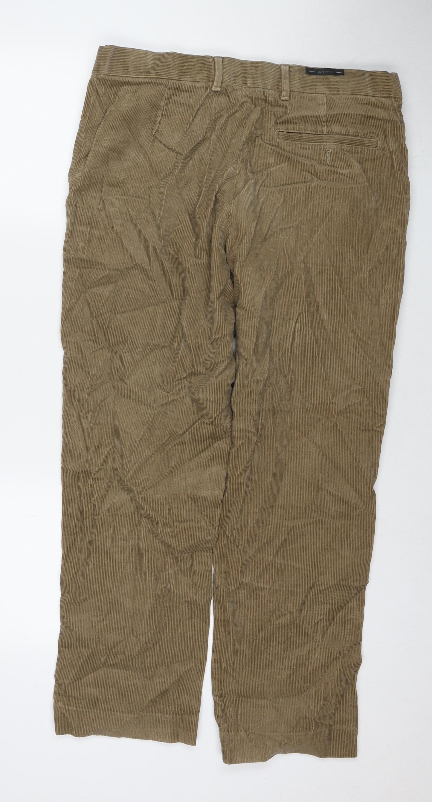 Marks and Spencer Mens Beige Cotton Trousers Size 34 in L29 in Regular Zip