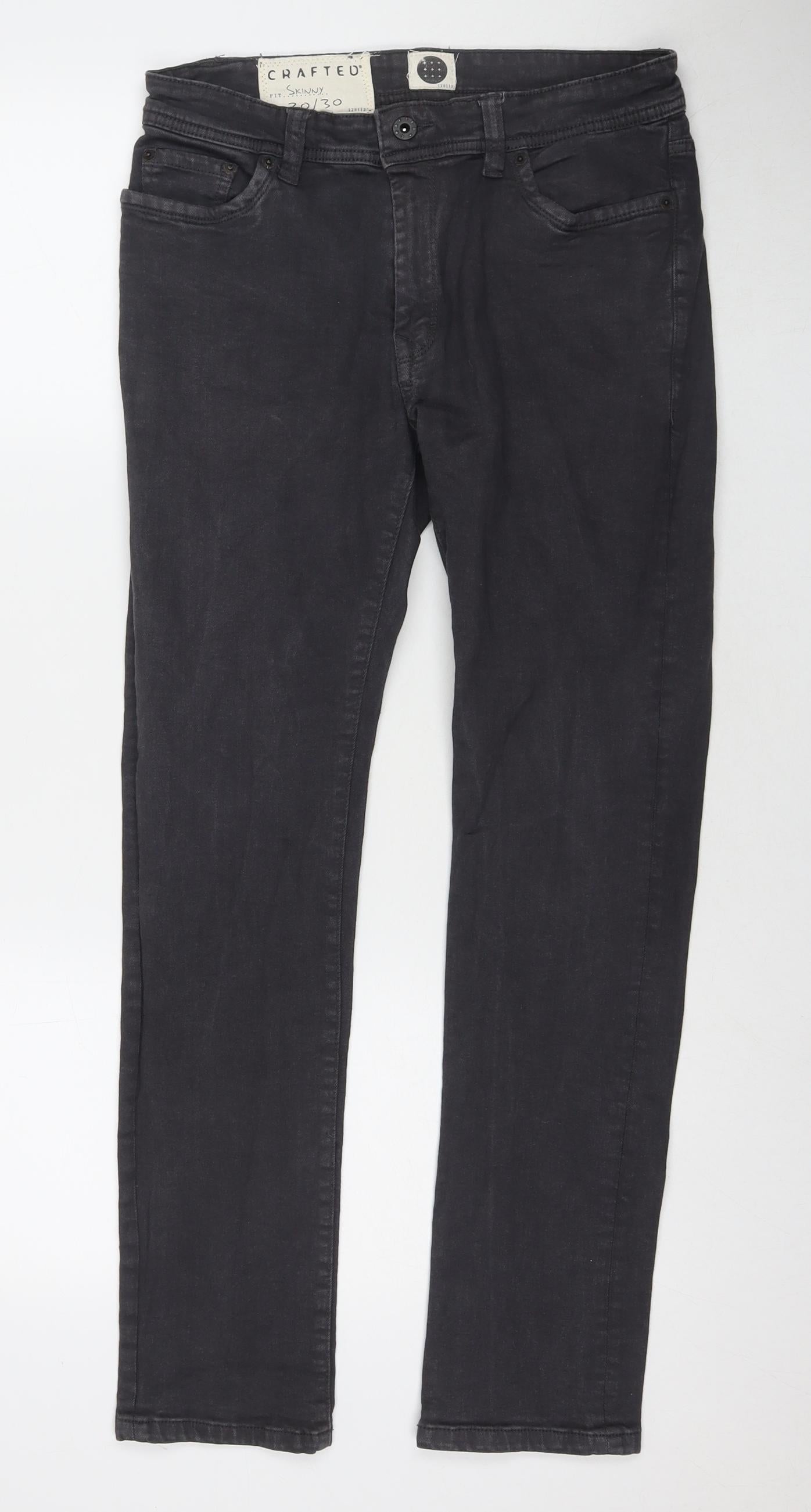 Crafted Mens Grey Cotton Skinny Jeans Size 30 in L30 in Regular Zip