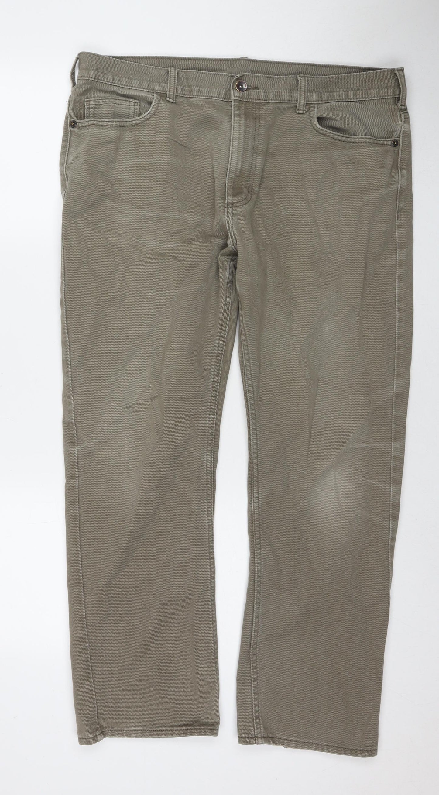 Marks and Spencer Mens Brown Cotton Straight Jeans Size 36 in L29 in Regular Zip