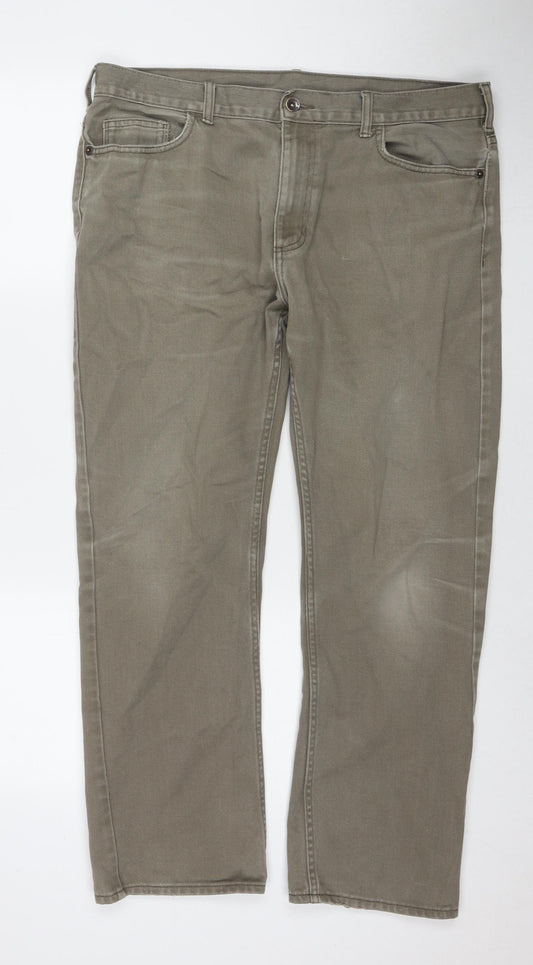 Marks and Spencer Mens Brown Cotton Straight Jeans Size 36 in L29 in Regular Zip