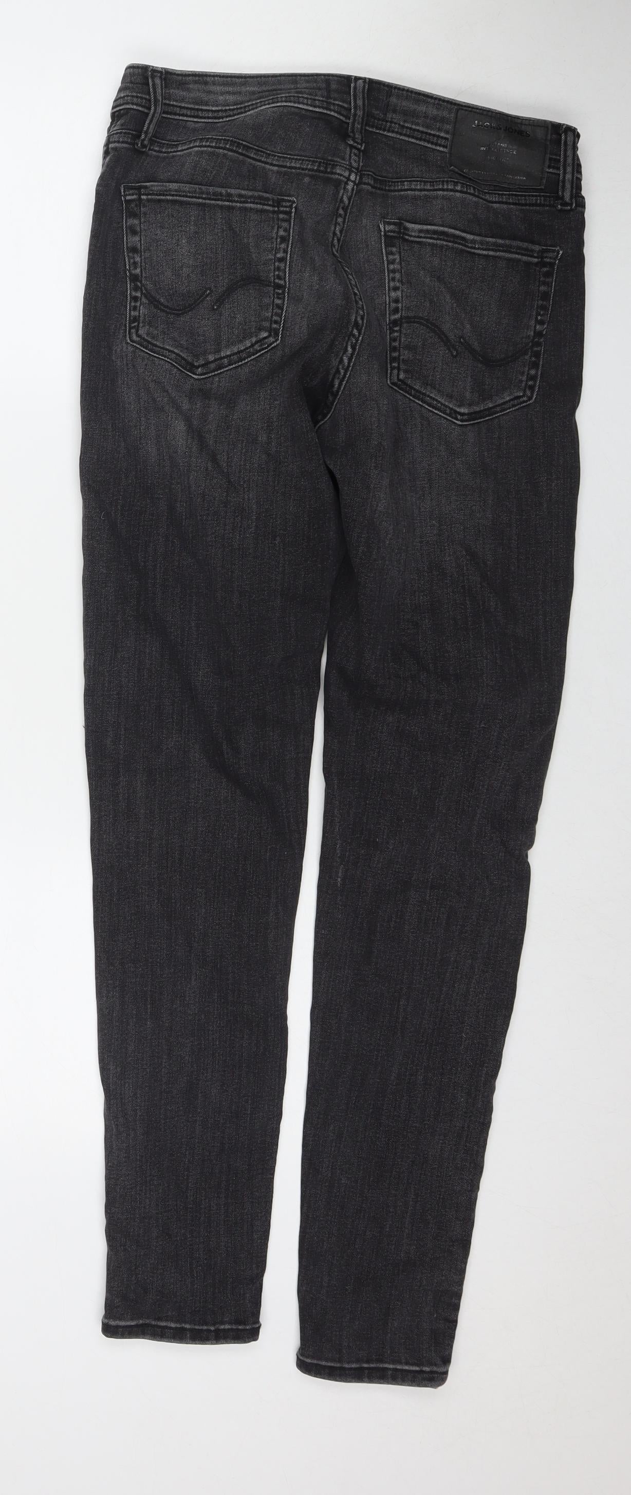 JACK & JONES Mens Black Cotton Tapered Jeans Size 30 in L32 in Regular Zip