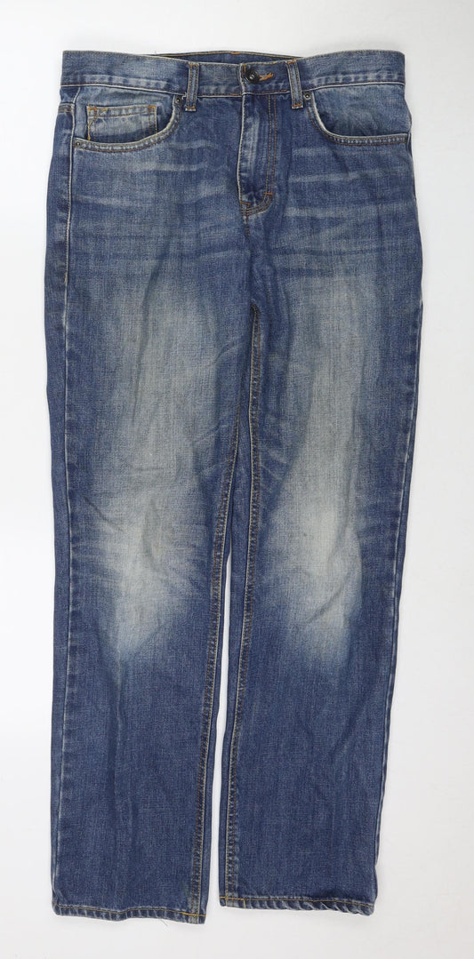 F&F Mens Blue Cotton Straight Jeans Size 30 in L30 in Regular Zip