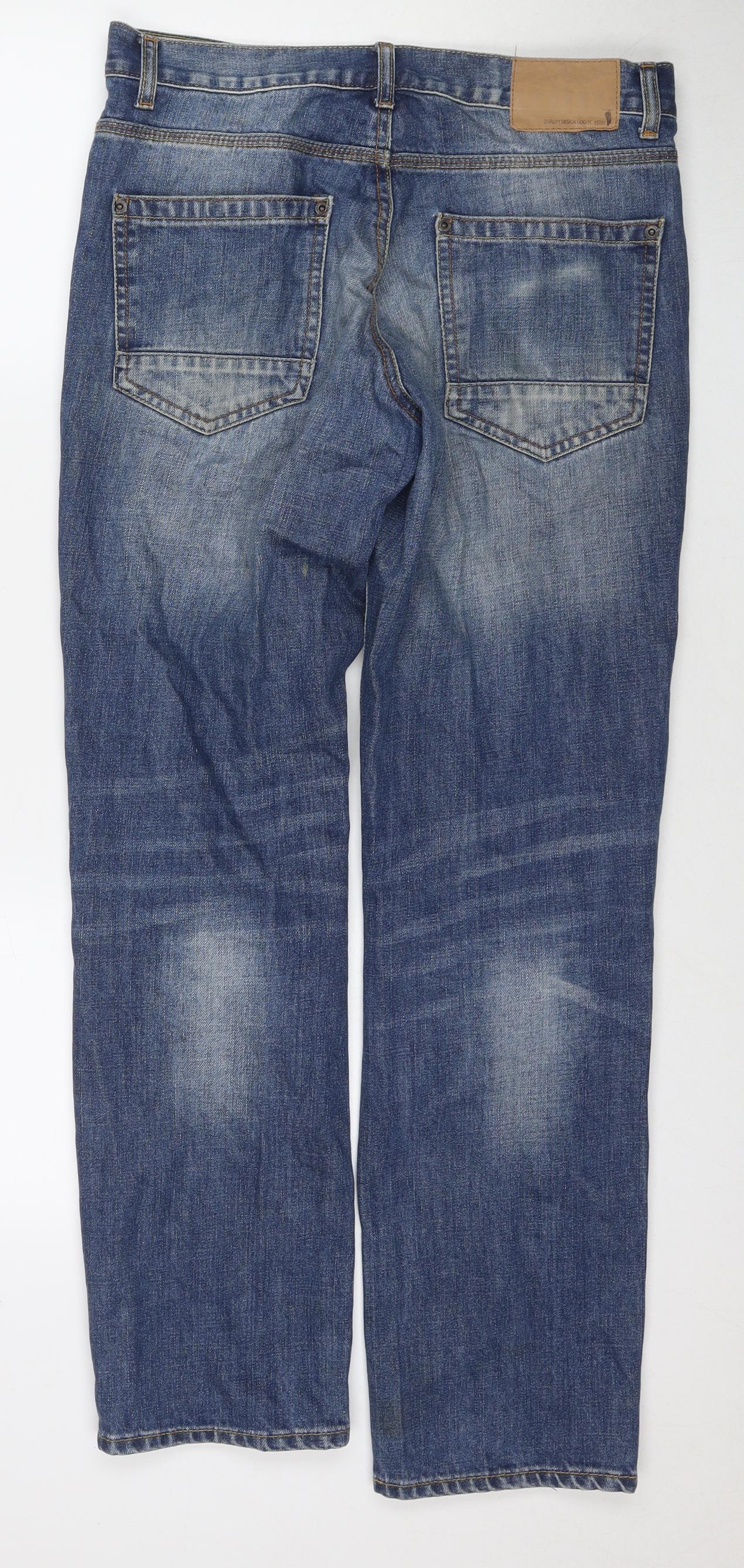 F&F Mens Blue Cotton Straight Jeans Size 30 in L30 in Regular Zip