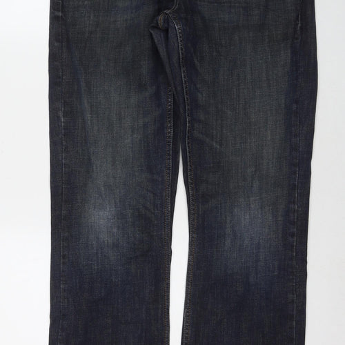 George Mens Blue Cotton Bootcut Jeans Size 36 in L33 in Regular Zip