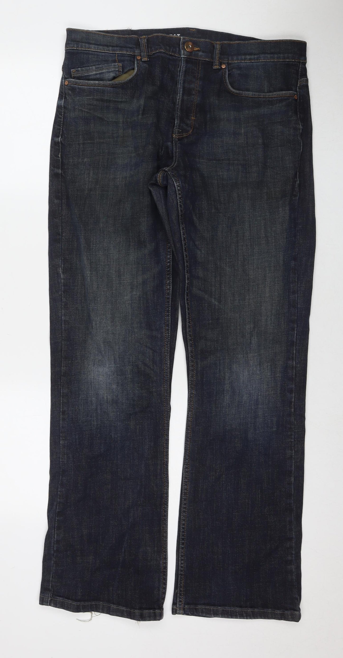 George Mens Blue Cotton Bootcut Jeans Size 36 in L33 in Regular Zip