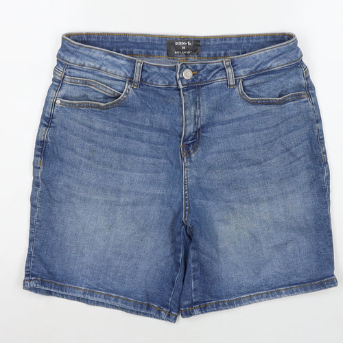 TU Womens Blue Cotton Boyfriend Shorts Size 14 L6 in Regular Zip