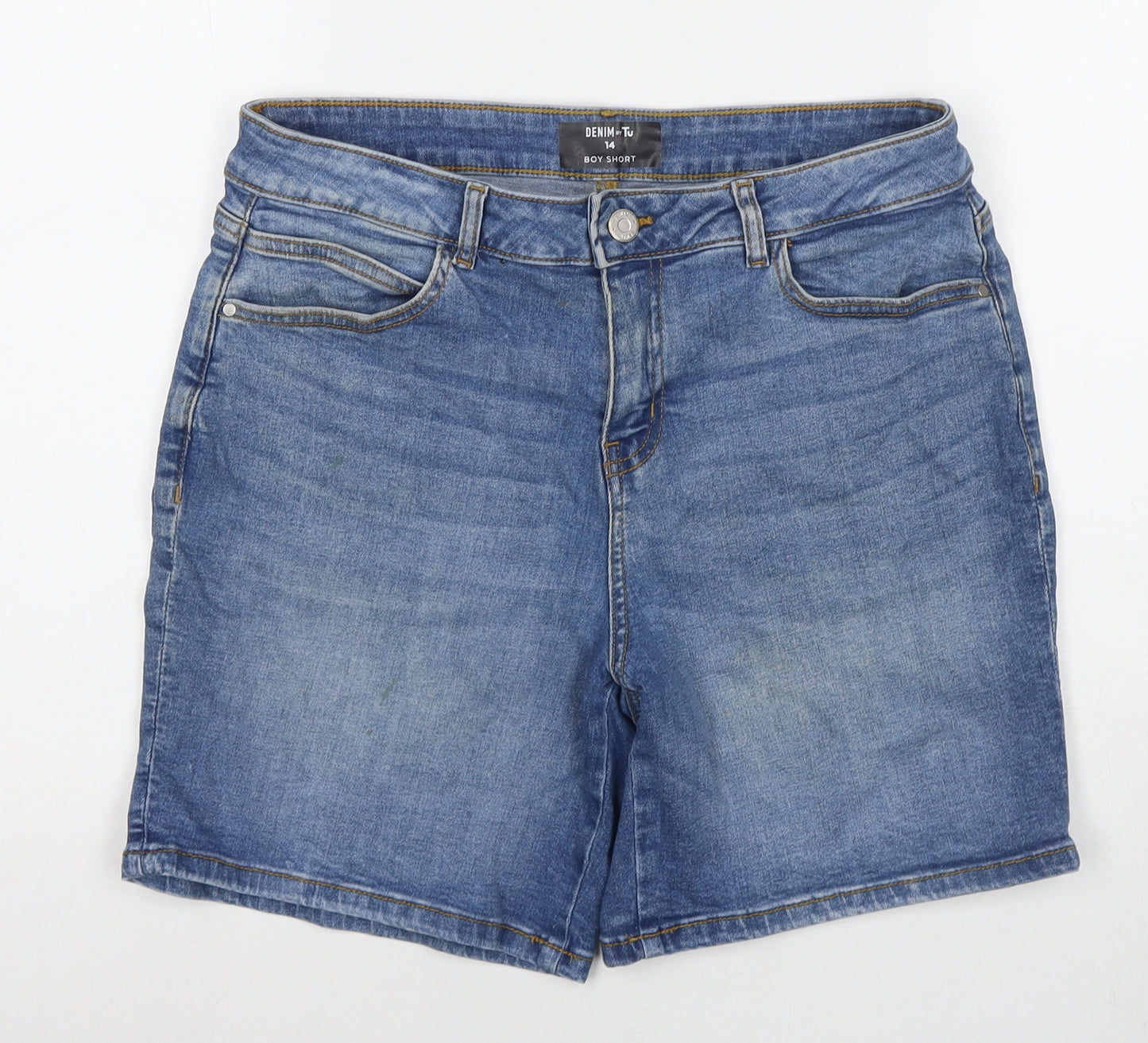 TU Womens Blue Cotton Boyfriend Shorts Size 14 L6 in Regular Zip