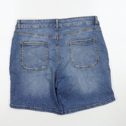 TU Womens Blue Cotton Boyfriend Shorts Size 14 L6 in Regular Zip