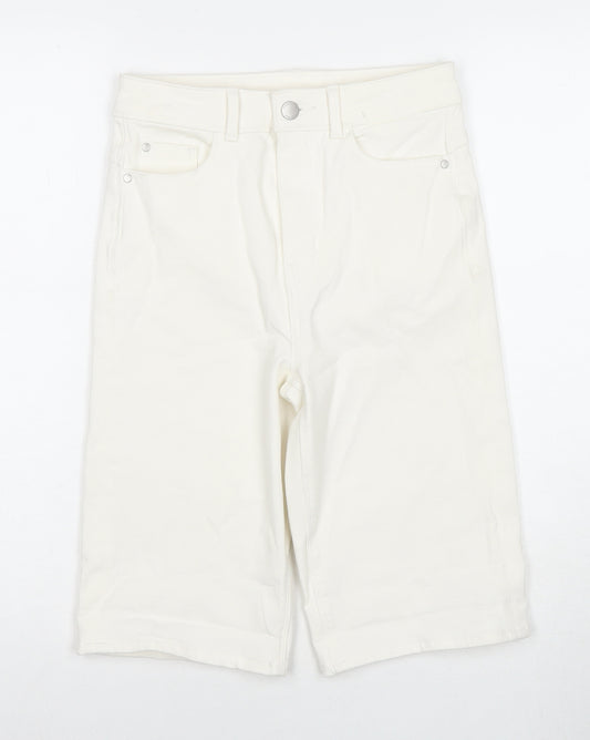 Marks and Spencer Womens White Cotton Boyfriend Shorts Size 8 L12 in Regular Zip