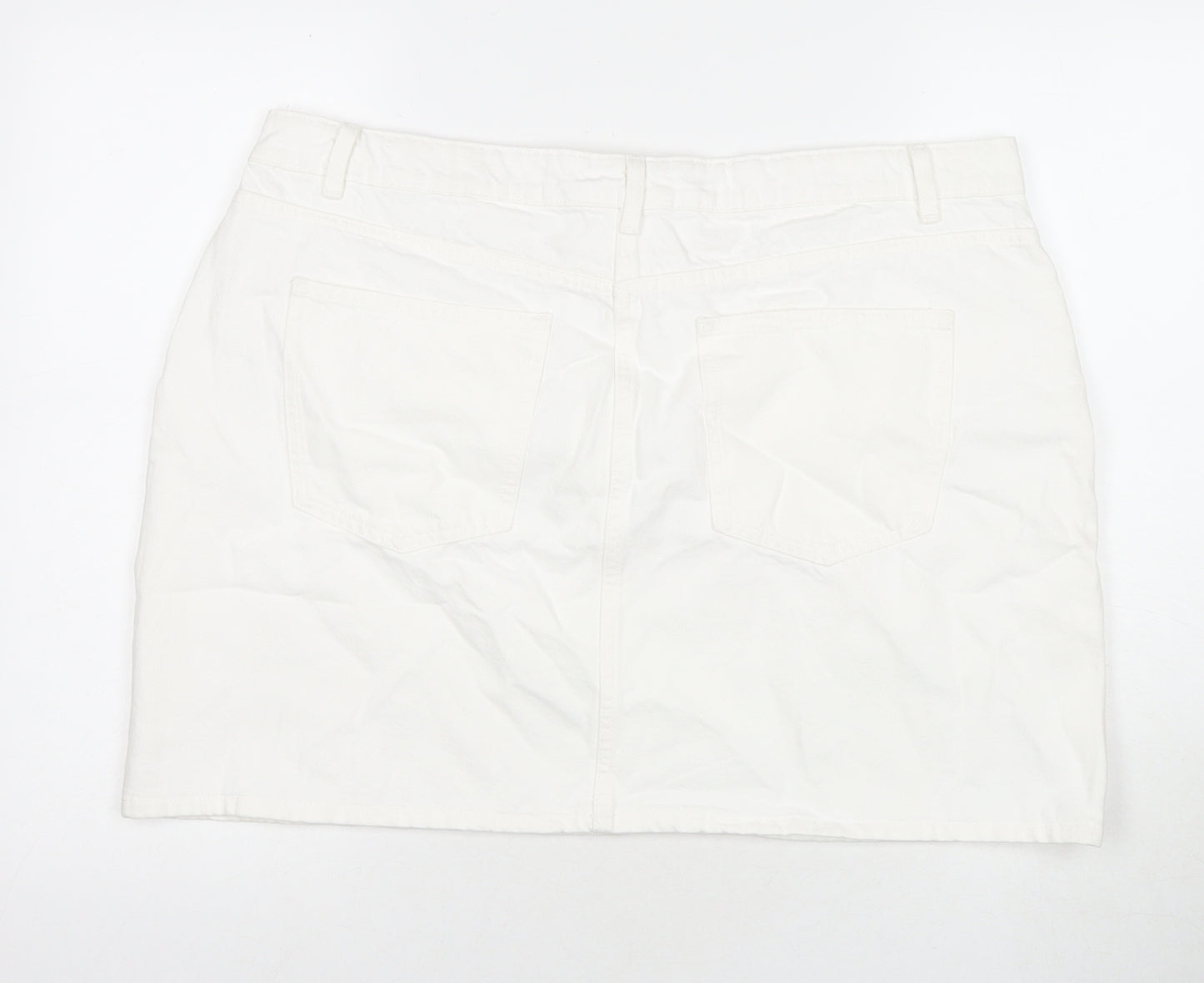 Marks and Spencer Womens White Cotton A-Line Skirt Size 20 Zip