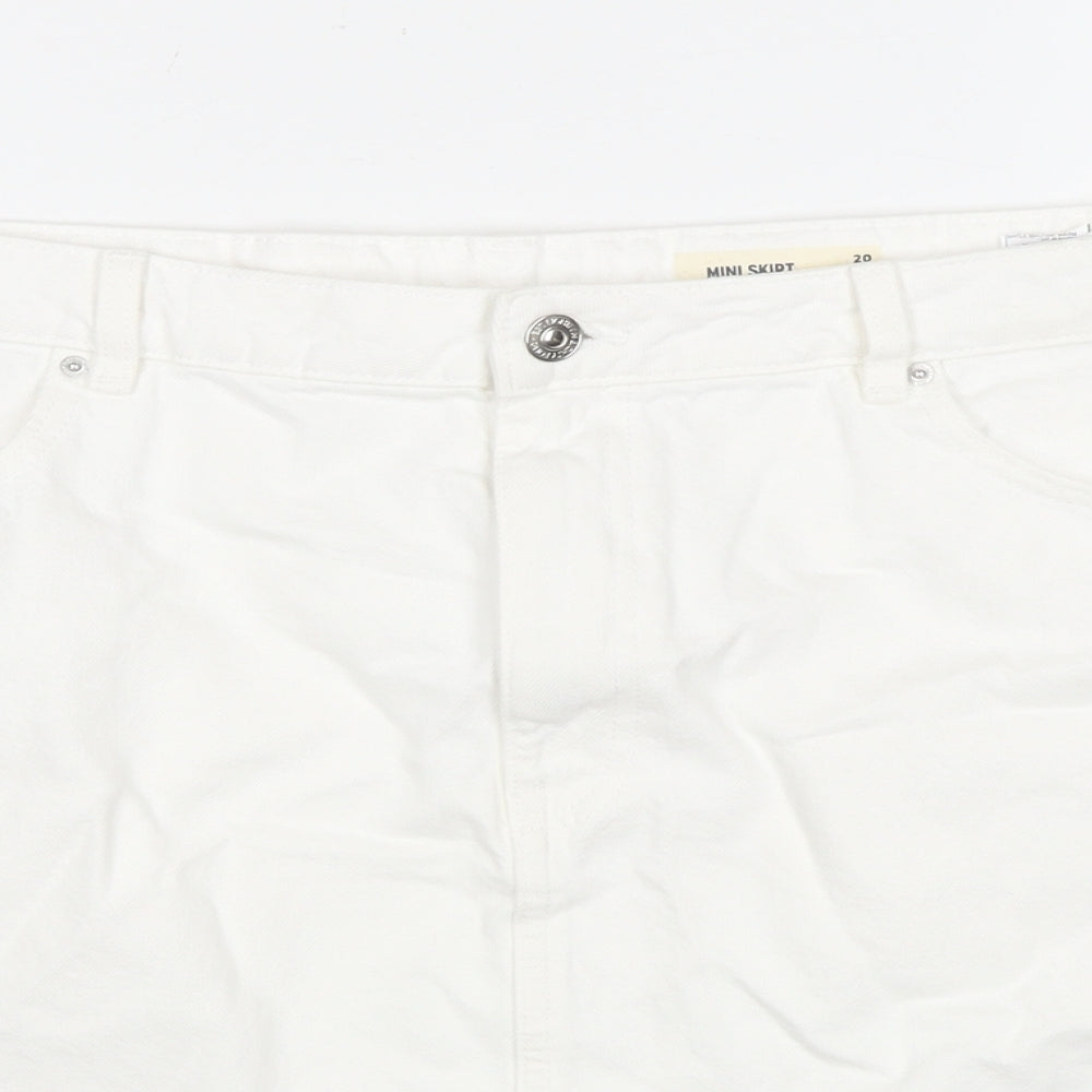 Marks and Spencer Womens White Cotton A-Line Skirt Size 20 Zip