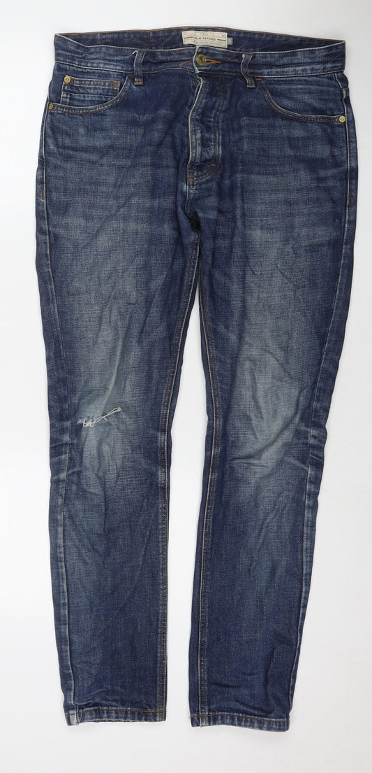 NEXT Mens Blue Cotton Straight Jeans Size 32 in L31 in Regular Zip