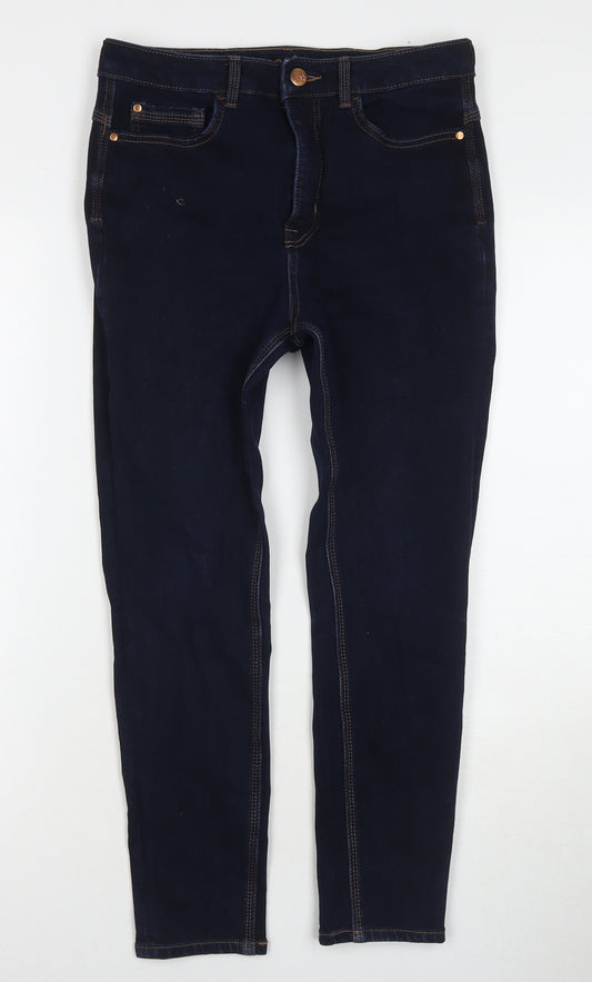 Marks and Spencer Womens Blue Cotton Skinny Jeans Size 12 L24 in Regular Zip