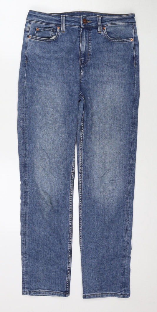 Marks and Spencer Womens Blue Cotton Straight Jeans Size 10 L28 in Regular Zip