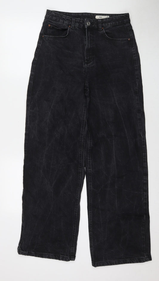 Marks and Spencer Womens Black Cotton Wide-Leg Jeans Size 10 L30 in Regular Zip