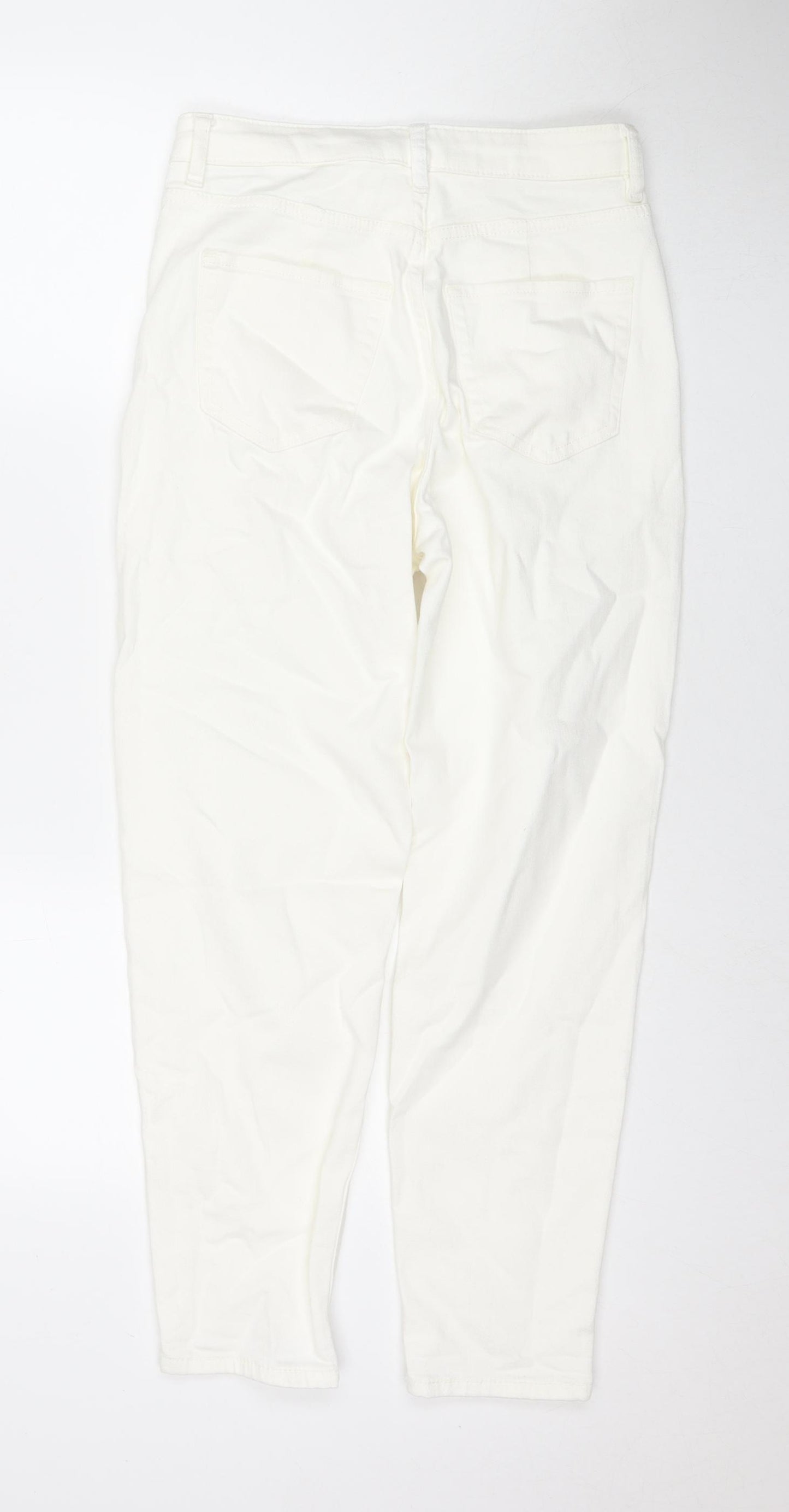 Marks and Spencer Womens White Cotton Mom Jeans Size 8 L27 in Regular Zip