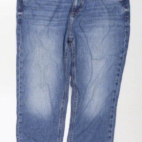 Marks and Spencer Womens Blue Cotton Cropped Jeans Size 14 L22 in Regular Zip