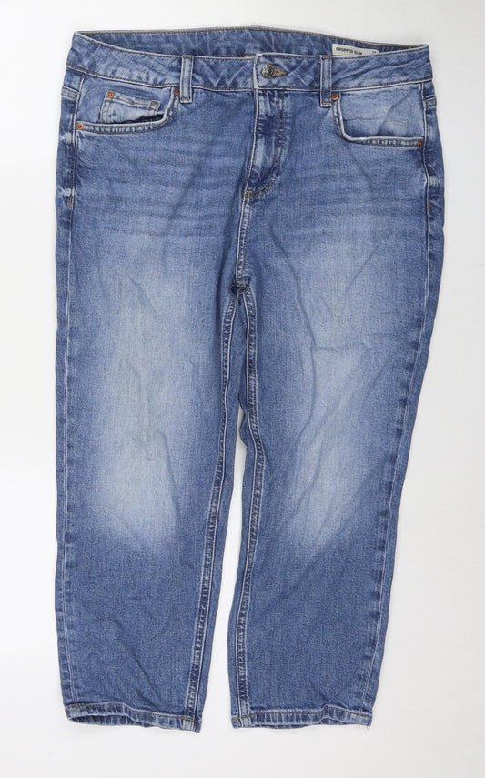 Marks and Spencer Womens Blue Cotton Cropped Jeans Size 14 L22 in Regular Zip