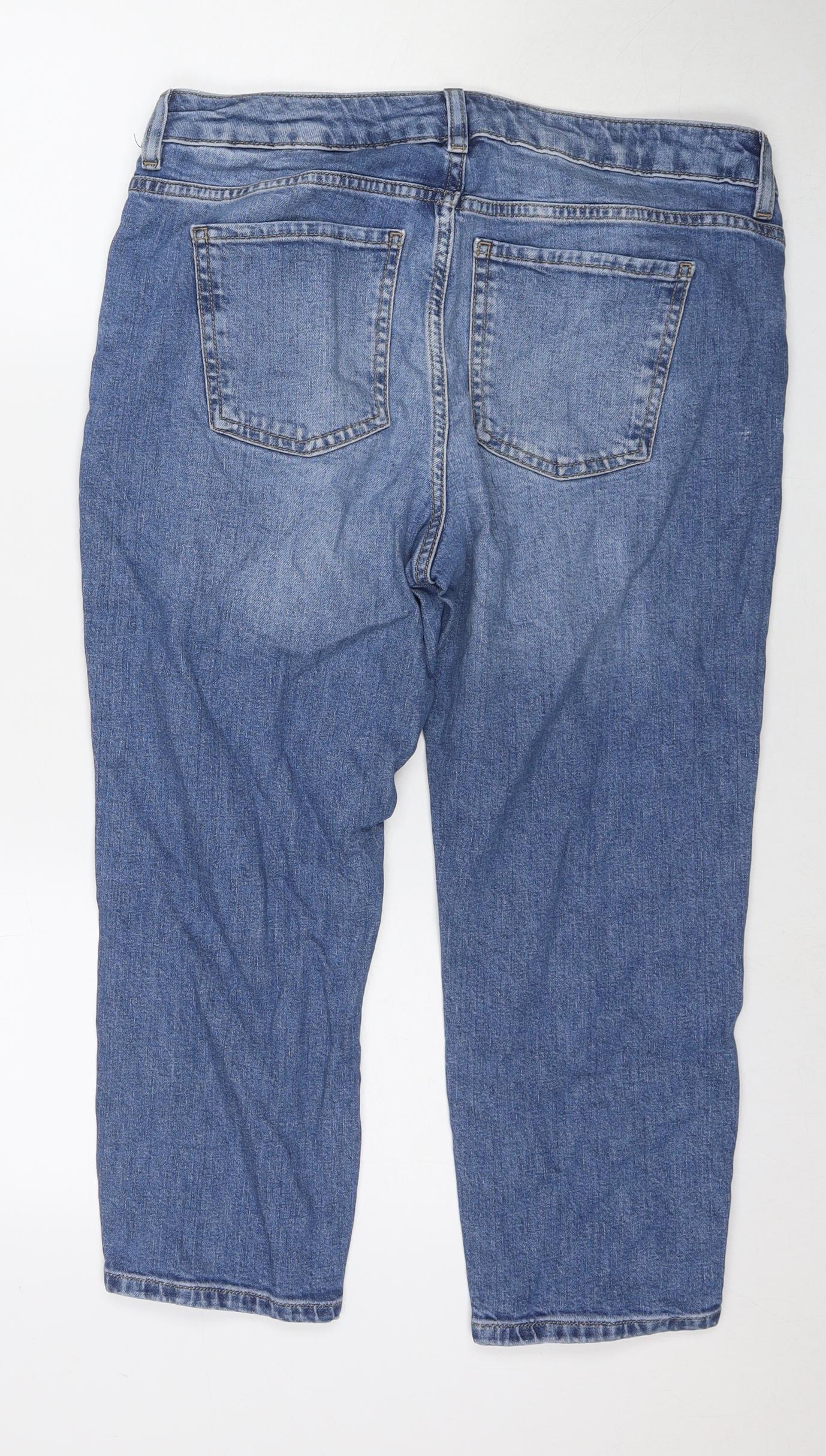 Marks and Spencer Womens Blue Cotton Cropped Jeans Size 14 L22 in Regular Zip