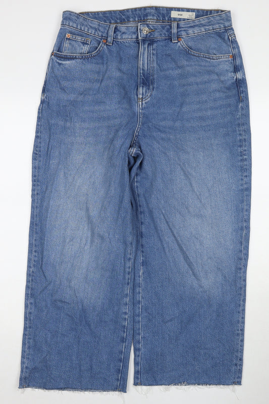 Marks and Spencer Womens Blue Polyester Blend Wide-Leg Jeans Size 14 L24 in Regular Zip