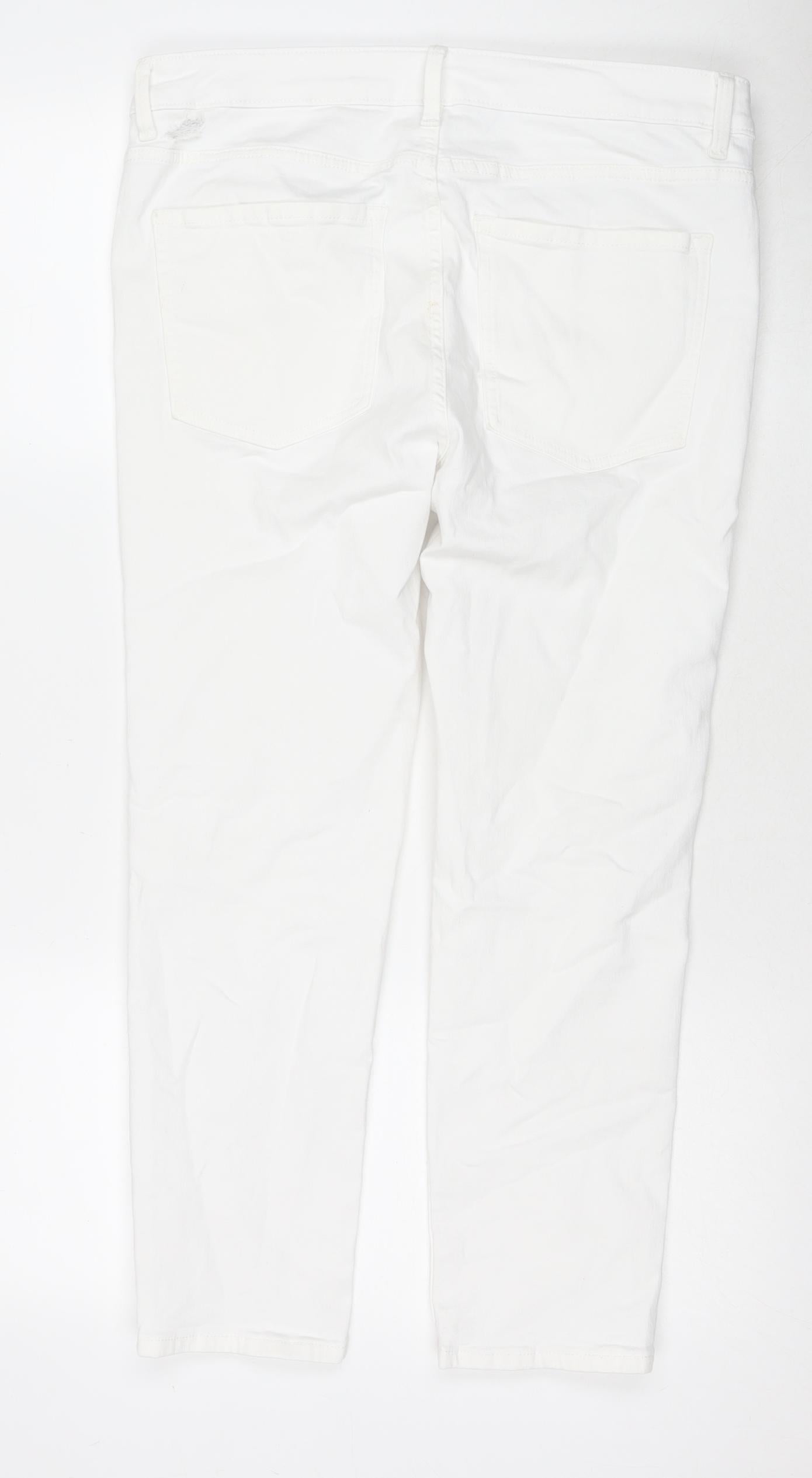 Marks and Spencer Womens White Polyester Blend Straight Jeans Size 16 L25 in Regular Zip - Short