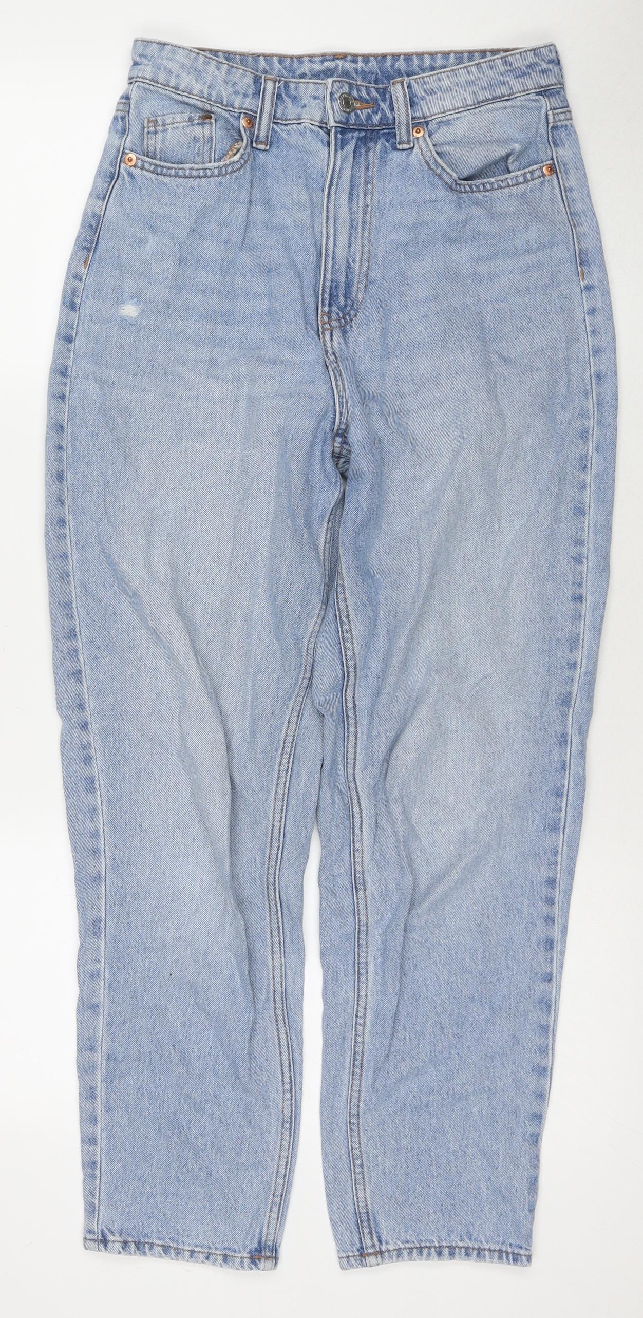 H&M Womens Blue Cotton Mom Jeans Size 8 L27 in Regular Zip