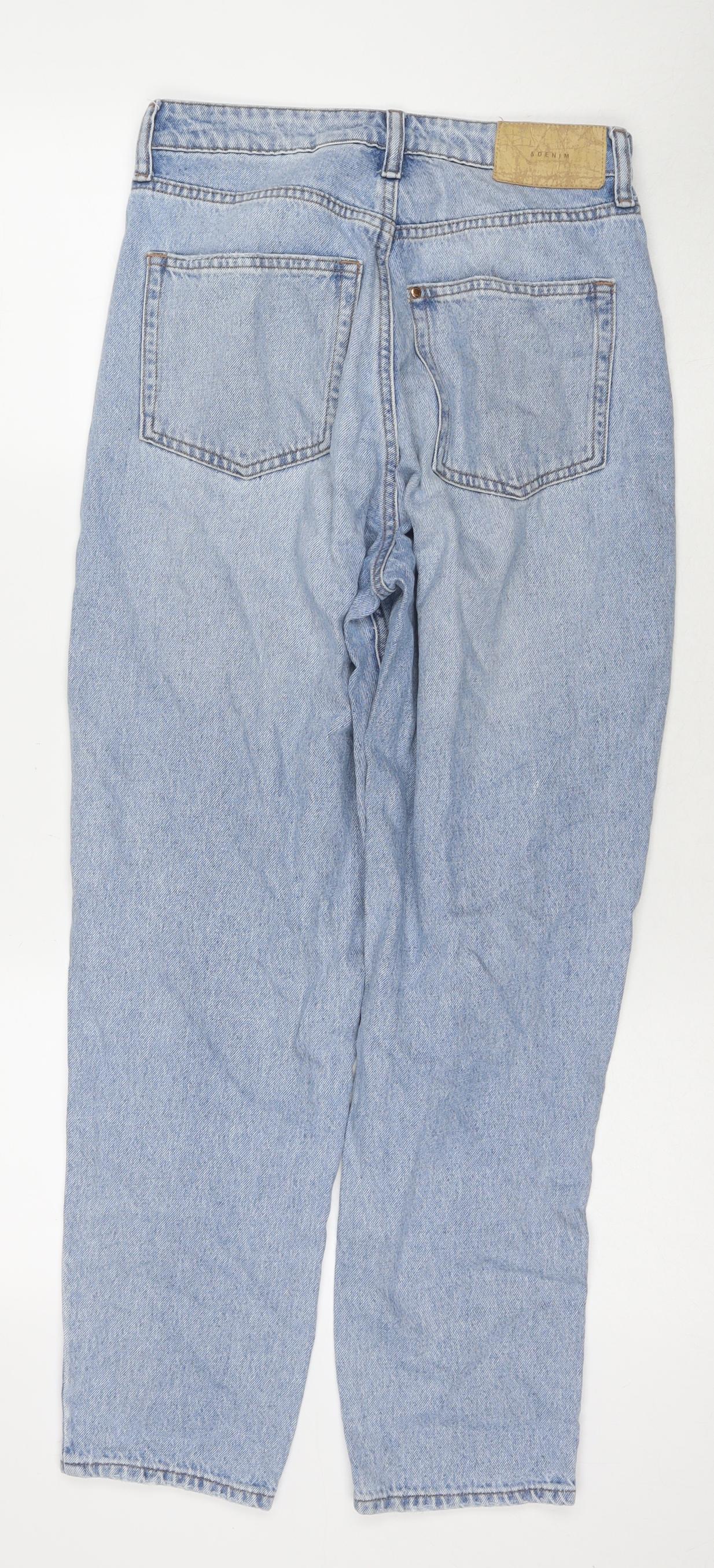 H&M Womens Blue Cotton Mom Jeans Size 8 L27 in Regular Zip