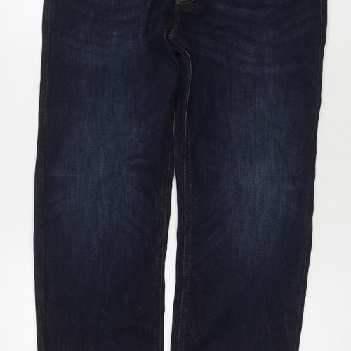 Marks and Spencer Mens Blue Cotton Straight Jeans Size 30 in L29 in Regular Zip