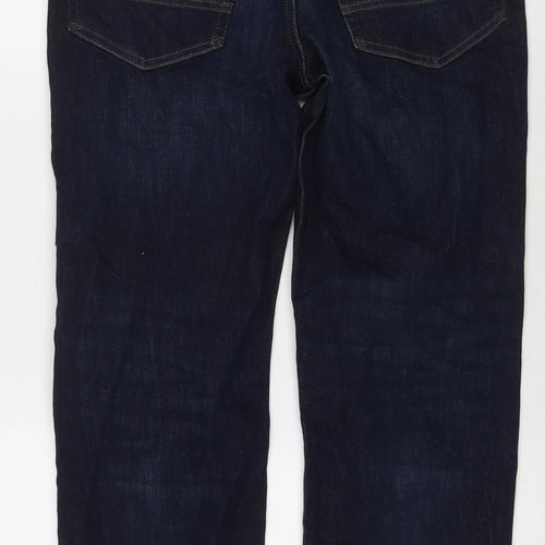 Marks and Spencer Mens Blue Cotton Straight Jeans Size 30 in L29 in Regular Zip