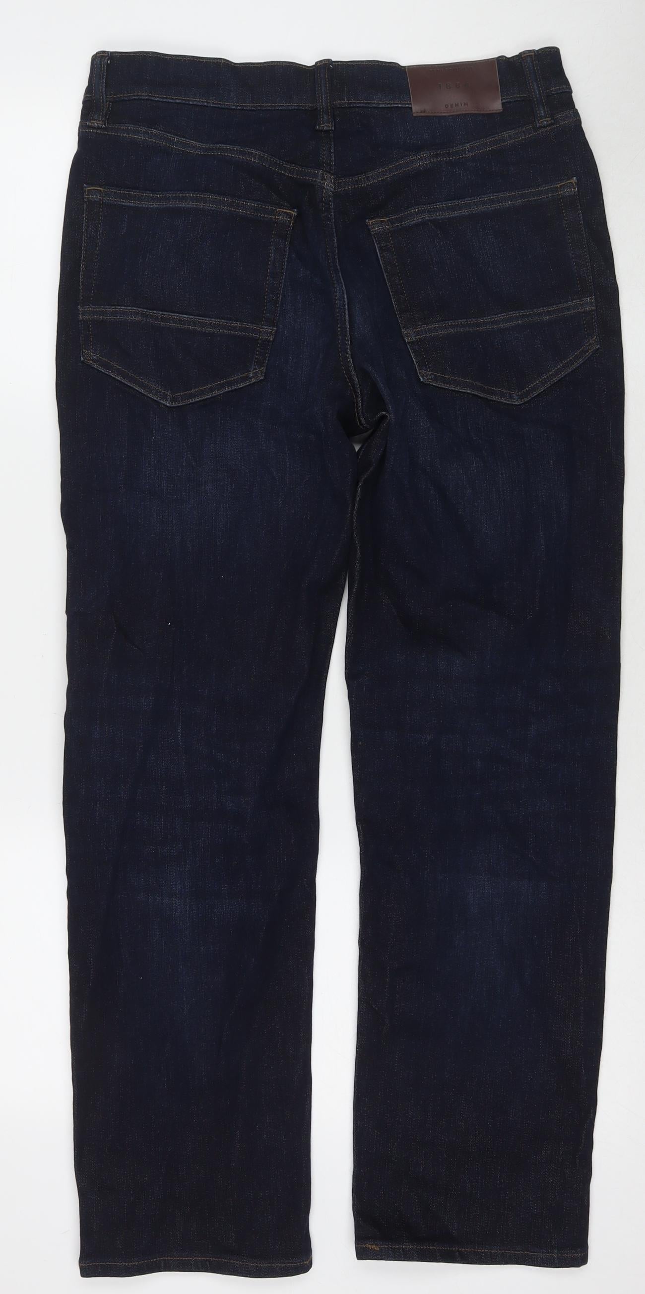 Marks and Spencer Mens Blue Cotton Straight Jeans Size 30 in L29 in Regular Zip