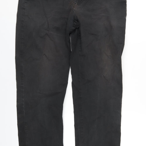 Marks and Spencer Mens Black Cotton Chino Trousers Size 36 in L33 in Regular Zip