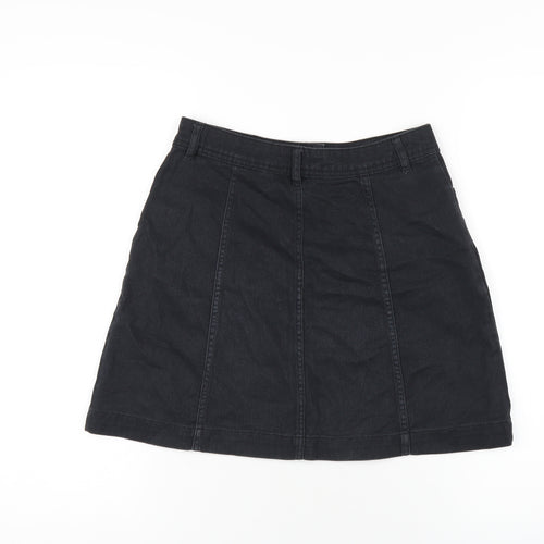 H&M Womens Black Cotton A-Line Skirt Size 8 Button