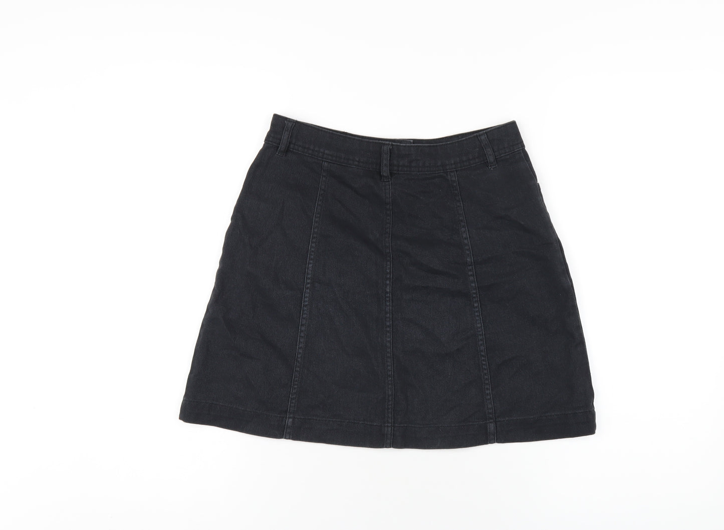 H&M Womens Black Cotton A-Line Skirt Size 8 Button