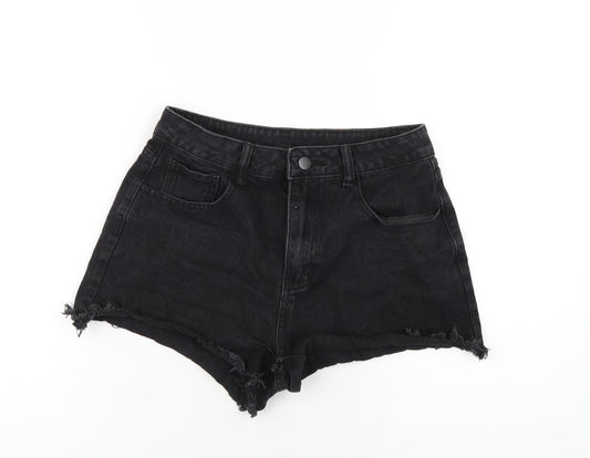 SheIn Womens Black Cotton Cut-Off Shorts Size M L3 in Regular Zip