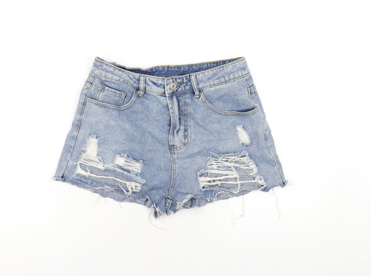 SheIn Womens Blue Cotton Cut-Off Shorts Size M Regular Zip - Distressed