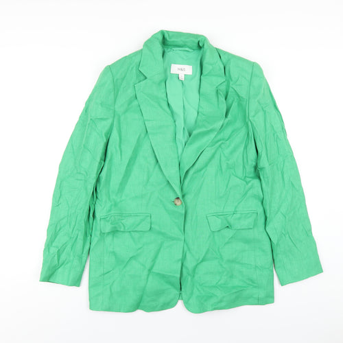 Marks and Spencer Womens Green Linen Jacket Blazer Size 14