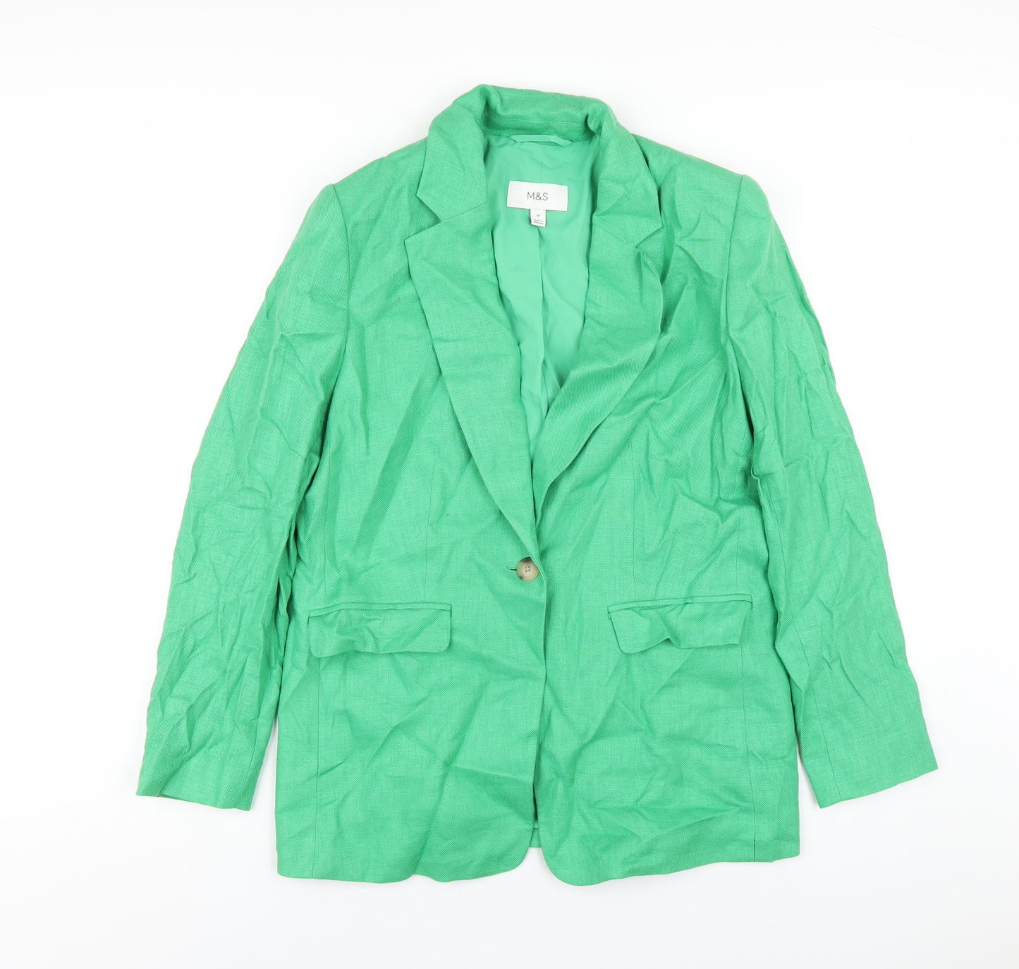 Marks and Spencer Womens Green Linen Jacket Blazer Size 14