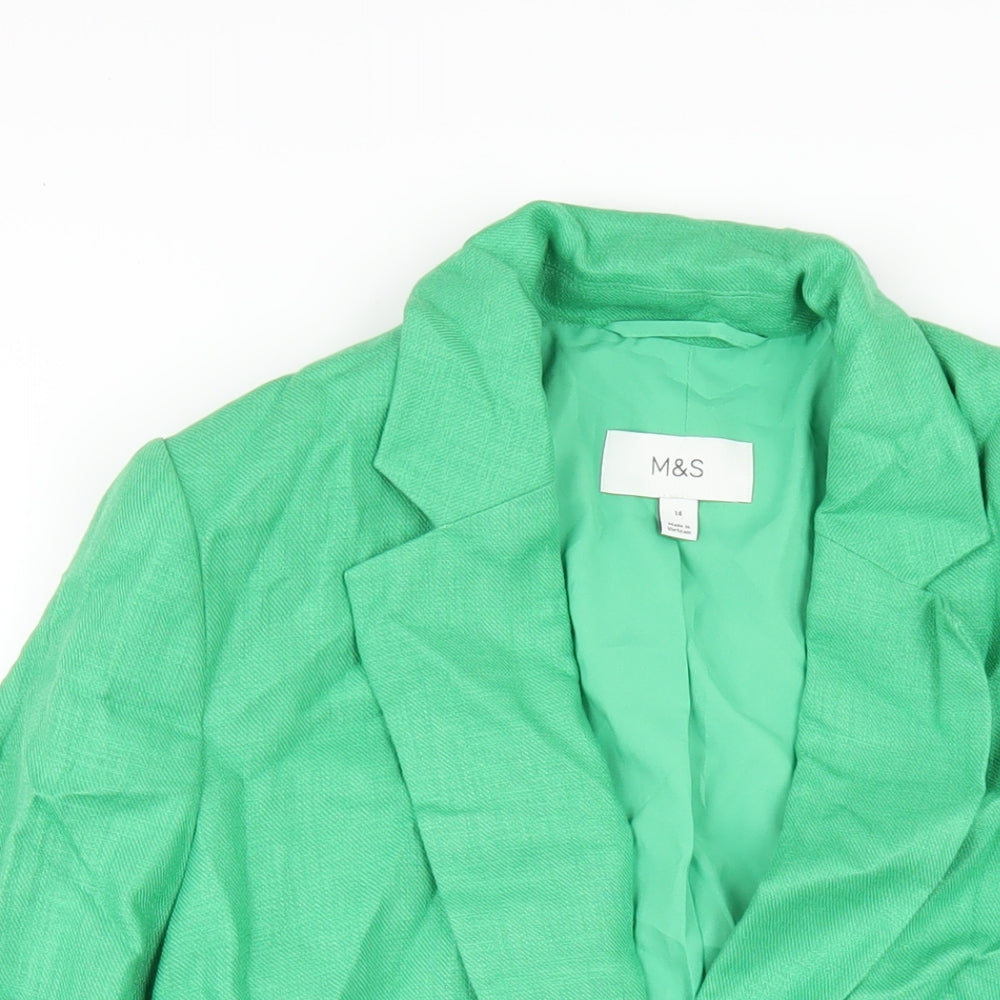 Marks and Spencer Womens Green Linen Jacket Blazer Size 14