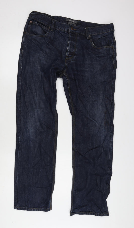 French Connection Mens Blue Cotton Blend Bootcut Jeans Size 36 in L30 in Regular Button