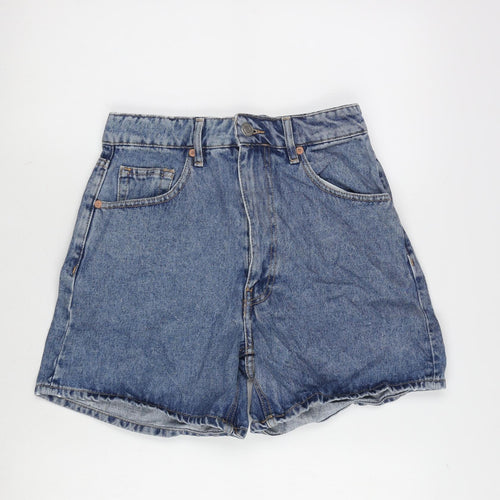 Zara Womens Blue Cotton Boyfriend Shorts Size 8 Regular Zip