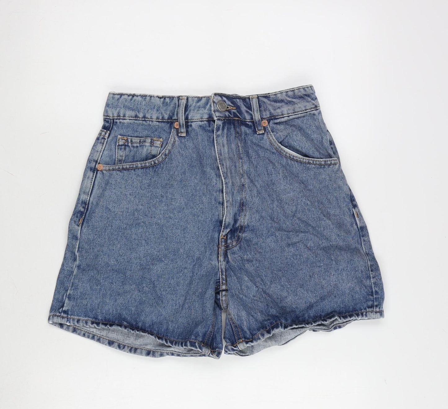 Zara Womens Blue Cotton Boyfriend Shorts Size 8 Regular Zip